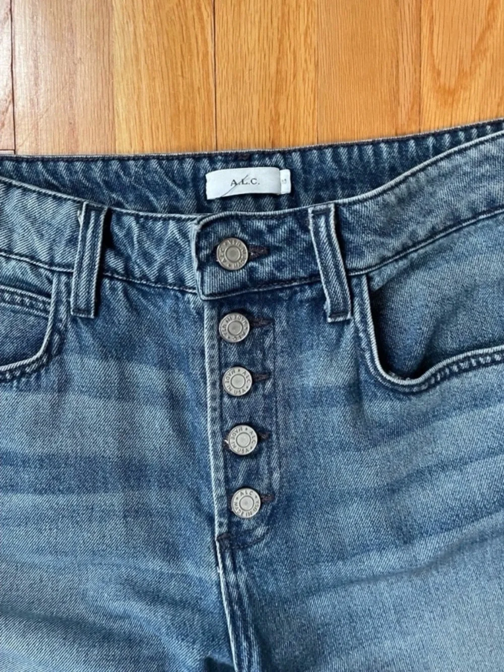 ALC Button Fly Cropped Wide Leg Medium Wash Jeans Womens 10